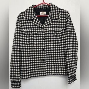 Talbots 90s Gingham Plaid Classic Black & White Women's Sz M Barn Pocket Jacket
